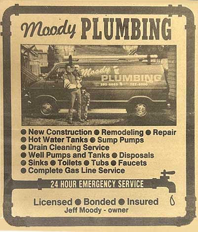 Moody Plumbing Historical Advertisement